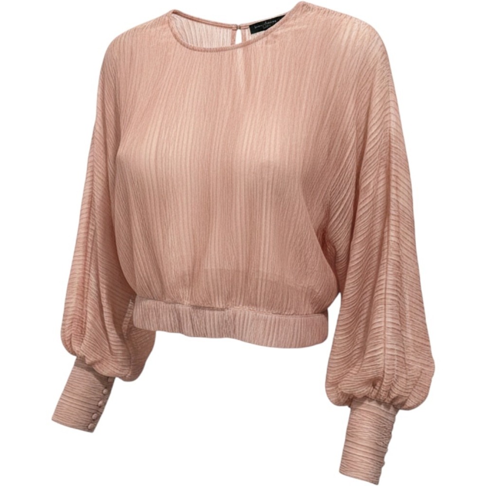 House of Harlow 1960 x REVOLVE Pink Plisse Pleated Crop Top Balloon Sleeve S